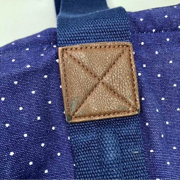 Sloan Ranger Number 1104 canvas zippered tote bag navy blue white polka dots - Picture 5 of 11